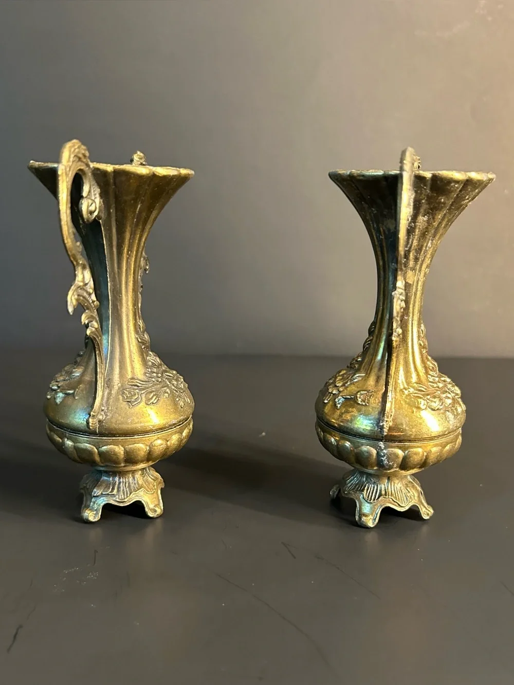Italian Brass Bud Vases Renaissance Style Set Of 2